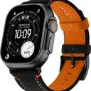 Bandletic Compatible with Apple Watch Ultra 3 2 1 Band 49mm for Men, Suede Leather Bands Breathable Replacement Strap for iWatch Series 11 10 (46mm), 9 8 7 (45mm), SE3 SE2 SE 6 5 4(44mm), Black/Orange