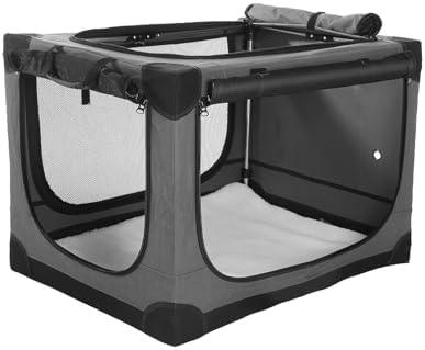 30 x 21 x 21 Inch Collapsible Soft Dog Crate for Dogs Up to 50 lbs, Portable Travel Pet Kennel with 4 Zip Doors, Foldable Indoor Outdoor Crate with Mat, Carry Bag, Grey