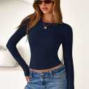 PRETTYGARDEN Women 2026 Fall Clothes Long Sleeve Shirts Ribbed Knit Fitted Basic Tee Going Out Tops Underscrub Casual Outfits (Blue, M)