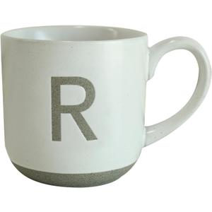 COLLECTIVE HOME - Ceramic Mug, Uppercase Letter Design, Matte Sandstone Texture, Minimalist and Stylish, 15oz, Perfect for Personalized Gifts (R)
