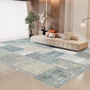 Modern Area Rug - Geometric Rug for Bedroom Living Room, Machine Washable Rug Soft Non Slip Non Shedding, Checkered Rugs for Teen Dorm Home Decor Aesthetic, Nursery, Playroom, Blue, 6'x9' (6' x 9')