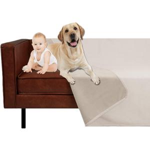 Ameritex Pet Bed Blanket Reversible 100% Waterproof Velvet Super Soft for Sofa and Bed (68x82 Inches, Cream+Beige)