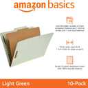 Amazon Basics Classification File Folders, 1 Divider, 2-Inch Embedded Fasteners, Letter Size for Documents, Light Green, 10-Pack