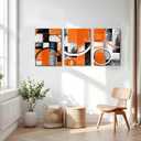 AUUAUU Orange Abstract Geometric Wall Art Set of 3, Modern Minimalist Canvas Prints Wall Decor 16x24 Inch Orange Black and White Pictures Framed Posters for Living Room Bedroom Office