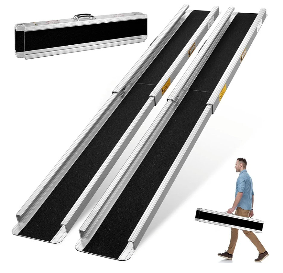 6FT Portable Wheelchair Ramp, 72"L x 7.2"W Aluminum Ramps for Wheelchairs for Home, 1200LBS Capacity Telescopic Non-Skid Threshold Handicap Wheel Chair Ramp for Doorways, Stairs, Steps, 2 Pack
