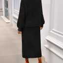 MEROKEETY Women's Fuzzy 2 Piece Outfit Winter Long Sleeve Off Shoulder Pullover Top Midi Skirt Matching Lounge Sets (Black, M)