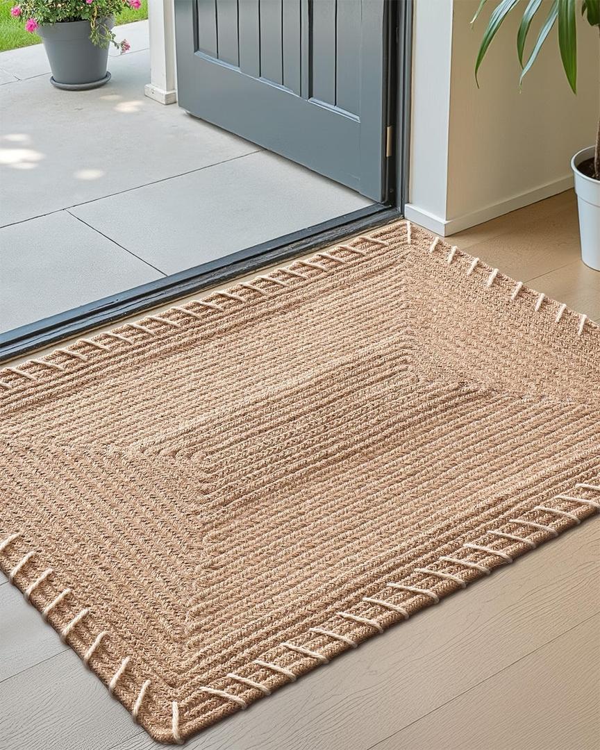 Color&Geometry Handwoven Jute Entry Rug - Natural Textured Front Door Mat 24"x36", Non-Slip Durable & Eco-Friendly Doormat for High-Traffic Entrance, Rustic Farmhouse Welcome Mat, Jute Sand
