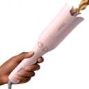 Ufree Automatic Rotating Curling Iron, 1 Inch Ceramic Curling Wand, 1-Click Hair Curler with 3 Heat & Timers, Anti-Scald Design, 1M Ionic Care, Dual Voltage for Travel Beach Waves, Pink