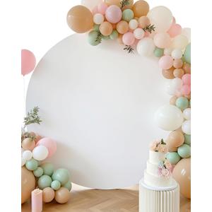 HEMMOTOP 7.2x7.2 ft Round Backdrop Cover White, Circle Arch Stand Cover for Wedding, Balloon Arched Covers Stretchy Backdrops for Party, Baby Shower, Fabric Photo Background 220cm