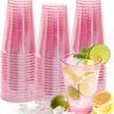 50 Pack Plastic Cups Disposable 12 oz Pink Glitter Party Cups for Cocktail Fancy Clear Plastic Cup Drinking Glasses for Mother's Day Party Birthday Wedding Graduation