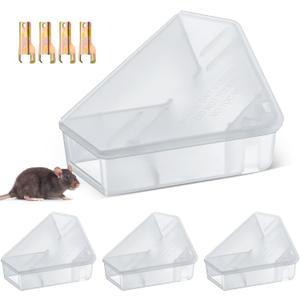 Qualirey 4 Pcs Mice Station with Key Triangle Bait Station Reusable Rodent Trap Bait Box, Keeps Children and Pets Safe Indoor & Outdoor, Bait Not Included, Suitable for Small Mice (Translucent)