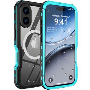 for iPhone 16 Case Waterproof, [Shockproof] [Dustproof] [IP68 Waterproof] Full-Body Hard Case Built-in [Lens Screen Protection] for Diving Case (Teal, for iPhone 16 6.1in)