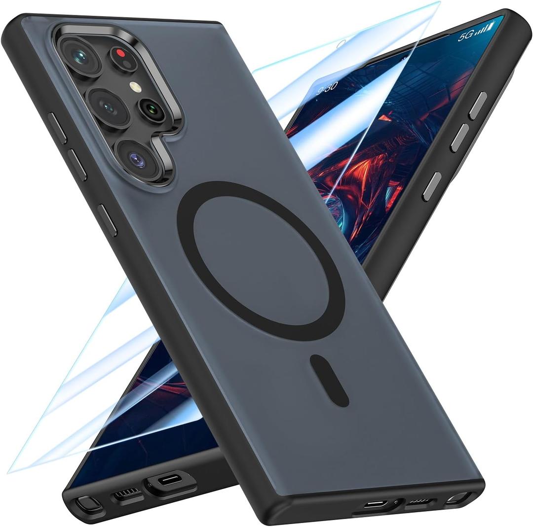 MATEPROX Magnetic Design for Samsung Galaxy S24 Ultra Case, Stylish Slim an-ti Yellow Translucent Matte Protective Cases with Screen Protector for S 24 Ultra 6.8'' 2024-Black