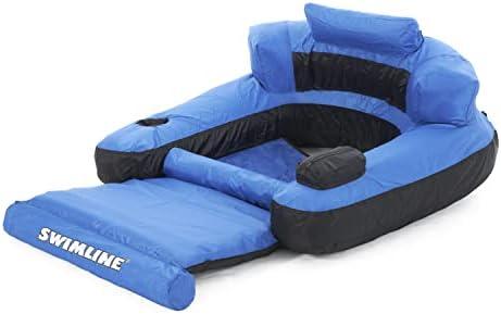 Swimline 9047-A Ultimate Fabric Covered Nylon Swimming Pool Inflatable Floating Chair Lounger w/Footrest, Armrests, Backrest, Headrest, & Drink Holder