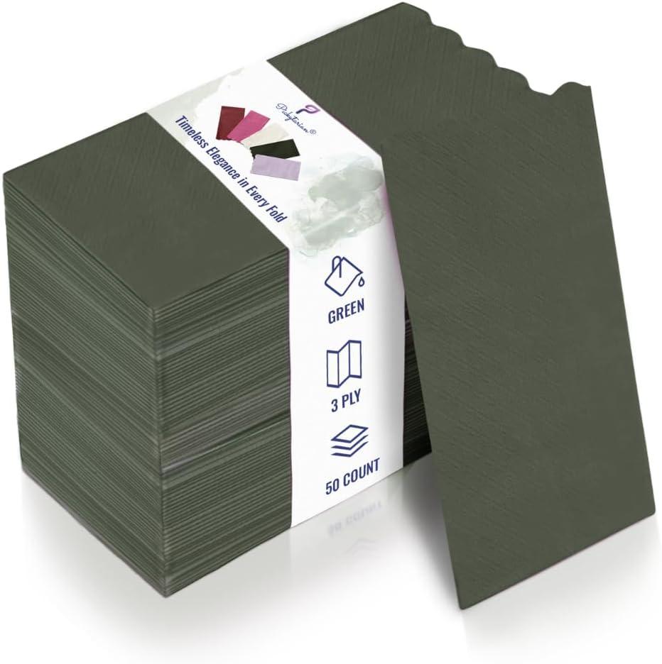 Premium 3-Ply Napkins 50-Count - Compostable 16x16 inch Disposable Dark Green Dinner Napkins for Weddings, Parties & Events - Elegant Eco-Friendly Collection