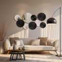 Blulu 9 Pcs Black Mirror Wall Decor Metal Round Home Art Decor Decorative Modern Circle Mirror Wall Art Sculpture Hanging Decorations for Home Living Room Office