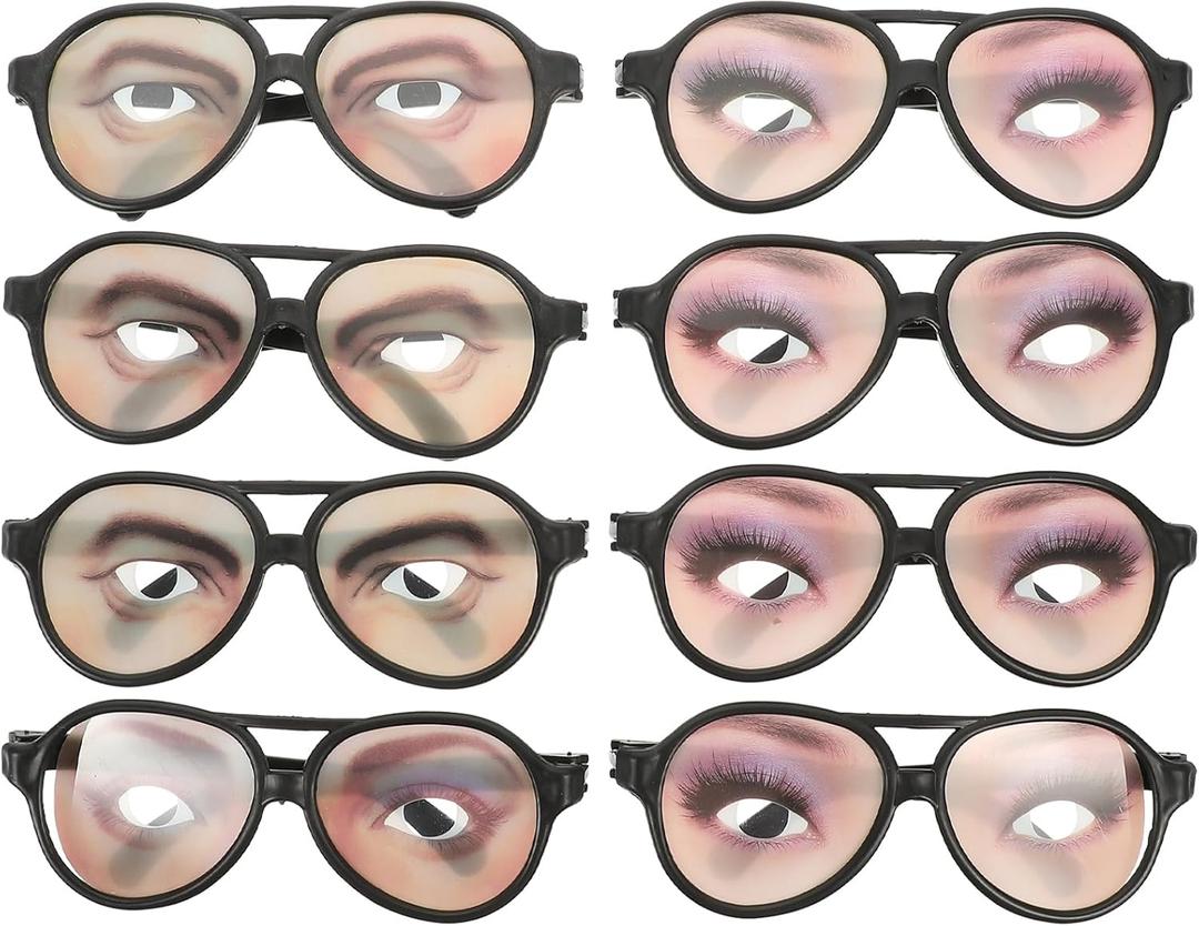 TOYANDONA Funny Eye Disguise Glasses Tricking Prop for Halloween Fools Day Party Accessory 8Pcs (Random Pattern)