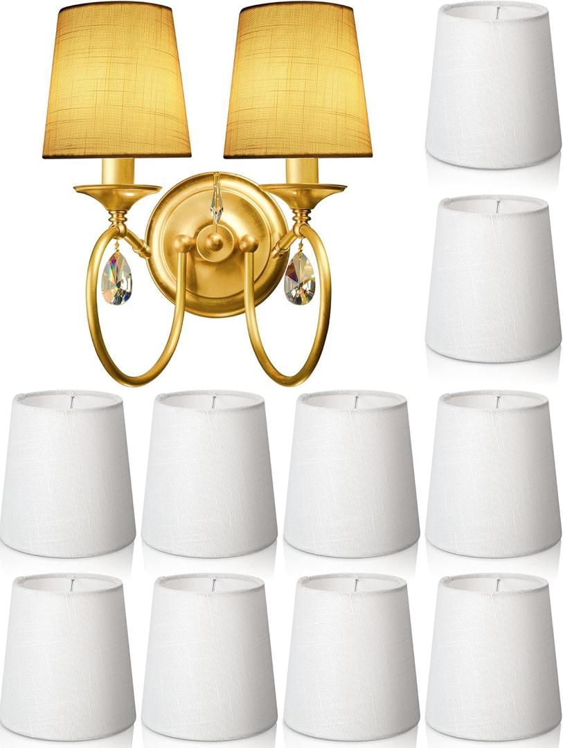 Set of 10 Small Lamp Shade Chandelier Lamp Shades, 4 x 5 x 5 Inch Linen Barrel Fabric Lampshade for Table Chandelier(White)