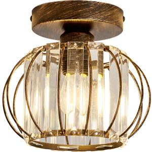 YYJLX Semi Flush Mount Ceiling Light Fixture E26 Mini Crystal Chandelier Oil Rubbed Bronze Small Ceiling Lamp for Entryway Bedroom Bathroom Hallway Closet Foyer Light
