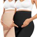 Baby Bump Premium Maternity Shapewear, High Waisted Mid-Thigh Pregnancy Underwear Prevent Chaffing Soft Adominal Support (Large, Nude+black)