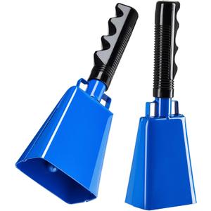 BLUE PANDA Cowbell Noise Maker - 9-Inch, Royal Blue, Pack of 2 - Metal Cowbell Instrument with Ergonomic Handle - Cheering Bell for Stadium Cheers & Celebratory Noise Maker