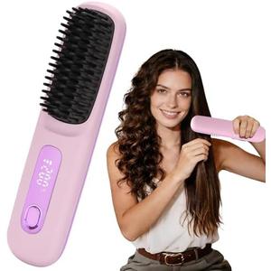 Upgrade 6400 mAh Cordless Hair Straightener Brush Portable Mini Hair Straightener with Long Battery Life, 2026 New Travel Rechargeable Straightening Comb with Temperature Display for Women(Purple)