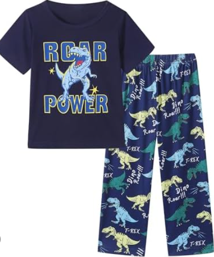 Mikrdoo Boys Pajamas Set 2Piece Short Sleeve Tops and Pants PJs Summer Sleepwear for Kids, Size 7 Years