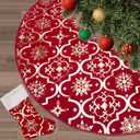 Flash World 48 Inch Large Christmas Tree Skirt Xmas Soft Cover Mat Decor Snowflake Collar Farmhouse Tree Skirt for Holiday Ornaments Party Home Indoor Decorations (Red, 48INCH)