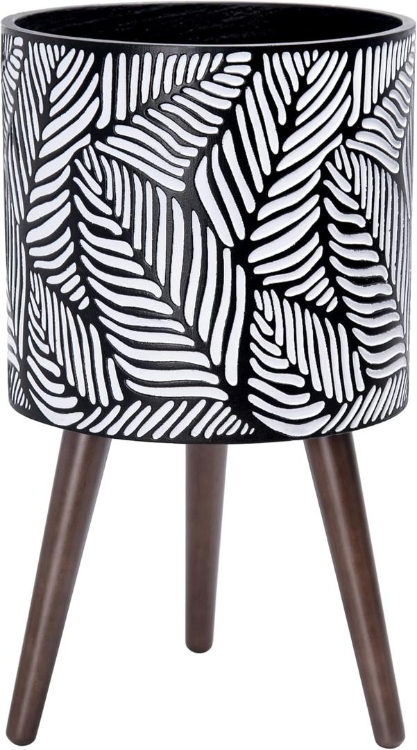 D'vine Dev 12 Inch Planter Pot with Wood Stand, White/Grey, 88-L-C-7
Mid-Century Modern Style, Elevated Plant Display, Solid Wood Legs, Drainage Hole and Plug, Functional & Stylish