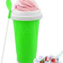 Slushie Maker Cup, DIY Magic Slushy Maker Squeeze Cups, Portable Smoothie Squeeze Cups for Juices, Milk and Ice Cream Make, Double Layer Squeeze Slushy Maker Cup, Birthday Gifts for Family (Green)