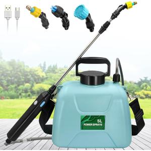 1.35 Gallon/5L Battery Powered Electric Sprayer with USB Rechargeable Handle, Portable Garden Sprayer with 23.6" Telescopic Wand, 3 Mist Nozzles and Adjustable Shoulder Strap (Blue) 1.35 Gallon/5L Battery Powered Electric Sprayer with USB Rechargeable Handle, Portable Garden Sprayer with 23.6" Telescopic Wand, 3 Mist Nozzles and Adjustable Shoulder Strap (Blue)