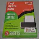 JOYEZA Premium Printable Vinyl Sticker Paper for Inkjet Printer - 25 Sheets Matte White Waterproof, Dries Quickly Vivid Colors, Holds Ink well- Tear Resistant - Inkjet & Laser Printer
