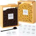 HouseCore Pro 2 Pack Bamboo Food Storage Containers – Large 2.75L Food Dispenser with Measuring Spoon, 18 Labels, 6 Freshness Stickers, Wood Pantry Organizers and Storage for Dry Goods, 9.50x7.25x4in