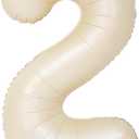 Cream 2 Balloons, 40 Inch Giant Helium Foil Number 0-9 Beige 2th Birthday Balloon for Boys Girls, Self Inflating White Sand Digit 2 Balloons for Women Men Anniversary Party Decorations Supplies