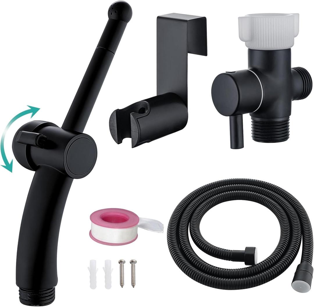 BARROCK Advanced Handheld Bidet Sprayer Set for Toilet, Bathroom Ergonomic Jet Bidet Spray Attachment Kit for Muslim Shower, Feminine Hygiene, Bathing Pets and Washing Baby Cloth Diaper, Matte Black