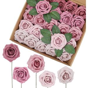 Artificial Roses Flowers 50PCS Shades of Mauve Ombre Colors Real Looking Foam Roses Fake Roses with Stems for DIY Wedding Bouquets Centerpieces Baby Shower Party Home Decorations