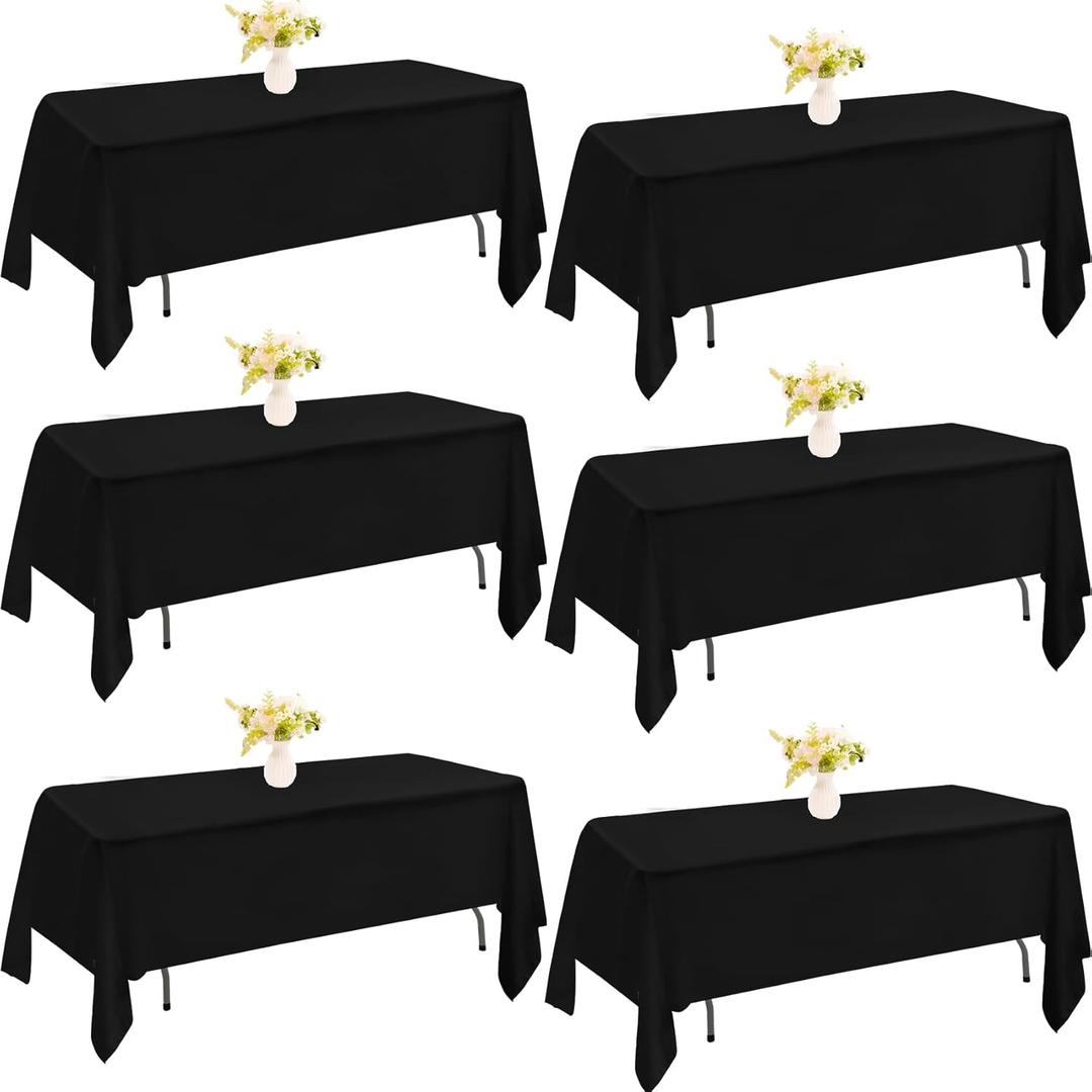 6 Pack Rectangle Black Table Cloth Bulk Washable Polyester Table Cover for Wedding Dining Table Buffet Parties Banquet Decoration（60x102Inch, Black）
