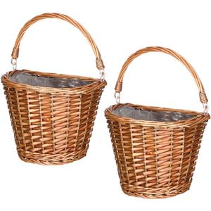 2 Pcs Woven Wicker Hanging Basket Door Hanging Basket Hanging Wicker Wall Basket with Plastic Liner Lower Plants Woven Basket for Home Garden Farmhouse, 5.9"D x 9.84"W x 6.69"H