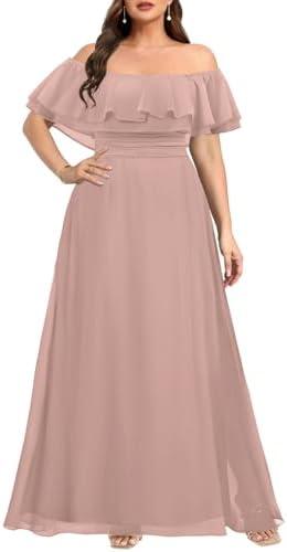 Pinup Fashion Women's Bridesmaid Dresses for Wedding Plus Size Formal Off The Shoulder Chiffon Maxi Dresses Size 24w