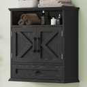 Bathroom Wall Cabinet, Wall Mounted Medicine Cabinet with Drawer, Barn Door & Adjustable Shelf, 24.4"H x 23.6"W x 9"D Black Over Toilet Farmhouse Storage Cabinet for Kitchen, Laundry, Entryway