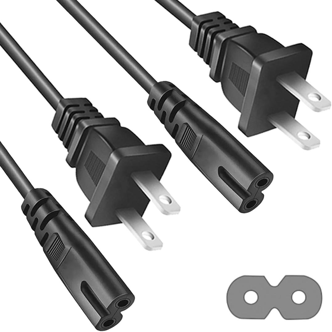 AC Power Cord 2 Prong Universal Power Cable 10FT 2 Pack