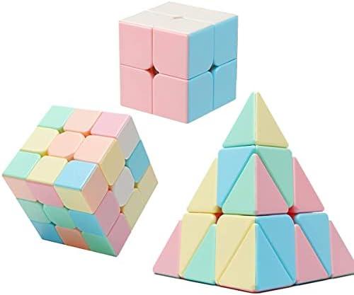 Magic Cube Set, Educational Speed Cubes 3 Pack of 2x2x2 3x3x3 Pyramid Smooth Puzzle Cube