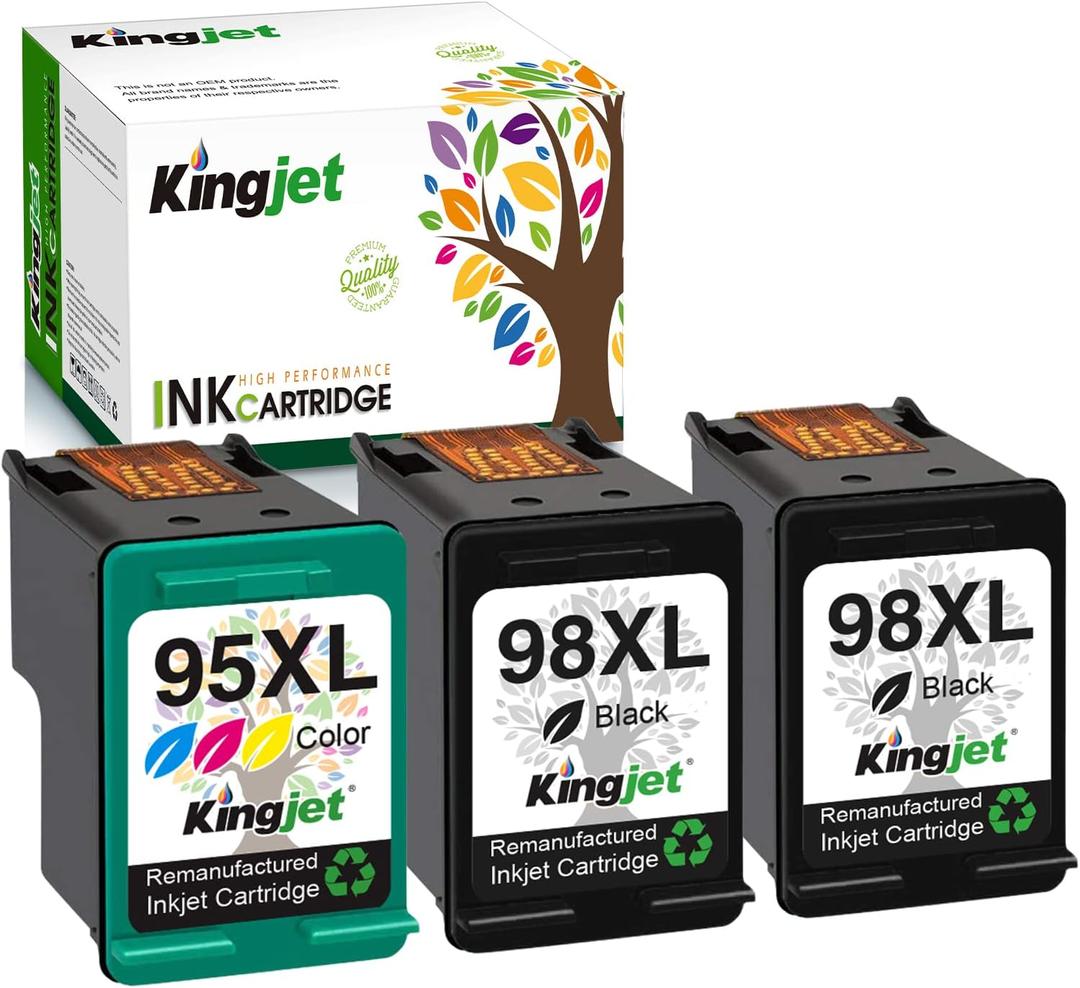 Kingjet Remanufactured Ink Cartridge Replacement for HP 98 95 C9364WN C8766WN Work with Officejet 150 100 6310 H470 PhotoSmart 2575 C4150 C4180 8050 Deskjet 460 5940 5943 Printer (2 Black, 1 Color)