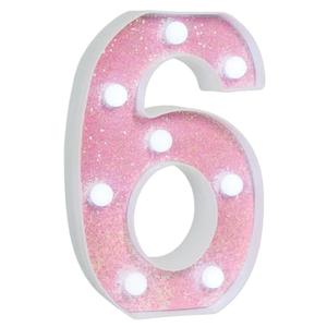 EUFONY Pink Glitter Marquee Light Up Numbers, LED Number Lights Battery Operated for Girls 6th 16th Pink Birthday Party Table Decorations, 2026 Graduation Party Decor, Number 6 Sign Cool White Lights