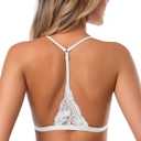 SHEKINI Women's Embroidered Triangle Bra Front Closure Plunge Wireless Lightly Lined Lace Bralette Top (White, XS)