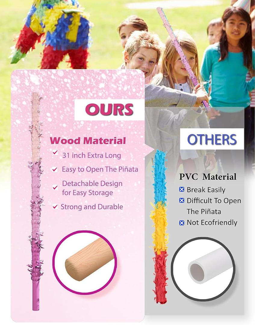 LAKINGO 31 Inch Pinata Stick, Pink Piata Stick, for Kids Birthday Pinata Party