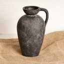 Terracotta Vase with Handle, Black Boho Ceramic Pottery 10inch, Farmhouse Unique Textured Round Jug, Rustic Vintage Decorative Vases for Flowers, Centerpieces, Living Room. (Roman)