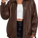 Trendy Queen Womens Leather Jacket, Oversized Going Out & Everyday Statement Piece, Bomber Jacktes Moto Coat (Brown, XS)