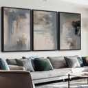 Large Framed Canvas Wall Art - Modern Grey Abstract Pictures for Living Room Aesthetic Rustic Wall Decor Black Float Framed Paintings Retro Prints for Bedroom Dinning Room 20" X 28" X 3 pcs