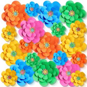 Mooliwe 20 Set Mexican Paper Flowers Decorations for Wall DIY Fiesta Bulletin Board 3D Handcrafted Paper Flowers Backdrop Decoration for Mexican and Holiday Party (Bright)